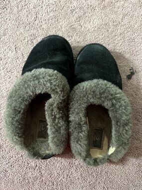 UGG Black Suede Shearling-Lined Slip-Ons